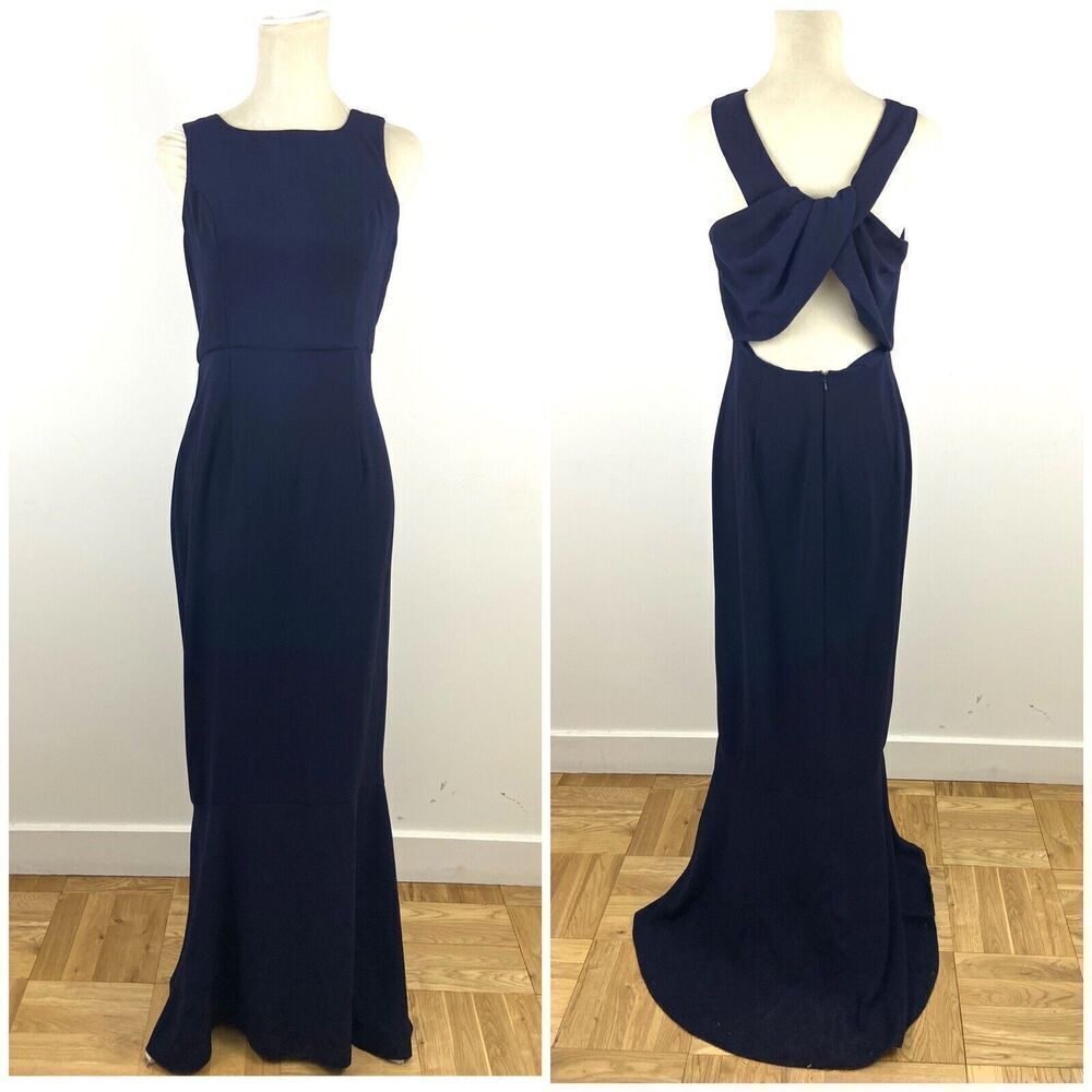 ASOS maxi dress brides maid gown flute bottom navy blue‎ sleeveless 8